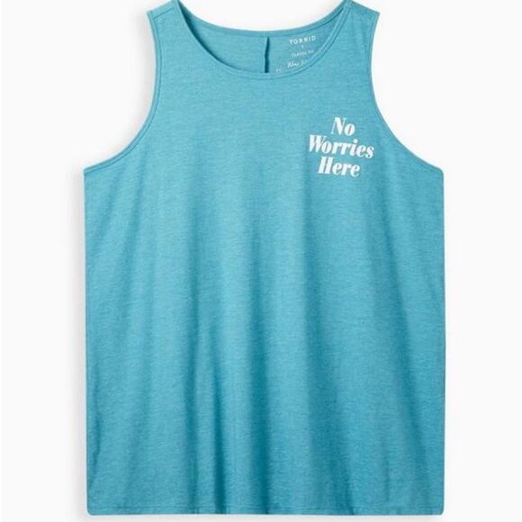 Torrid Teal Everyday No Worries Here Graphic Tank Sz 10 - Picture 1 of 11